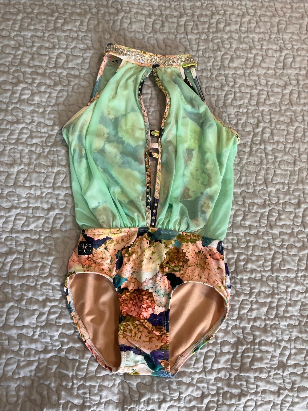 Kandi Kouture CXL Girls' Floral Halter One-Piece Dance Leotard in Mint Green